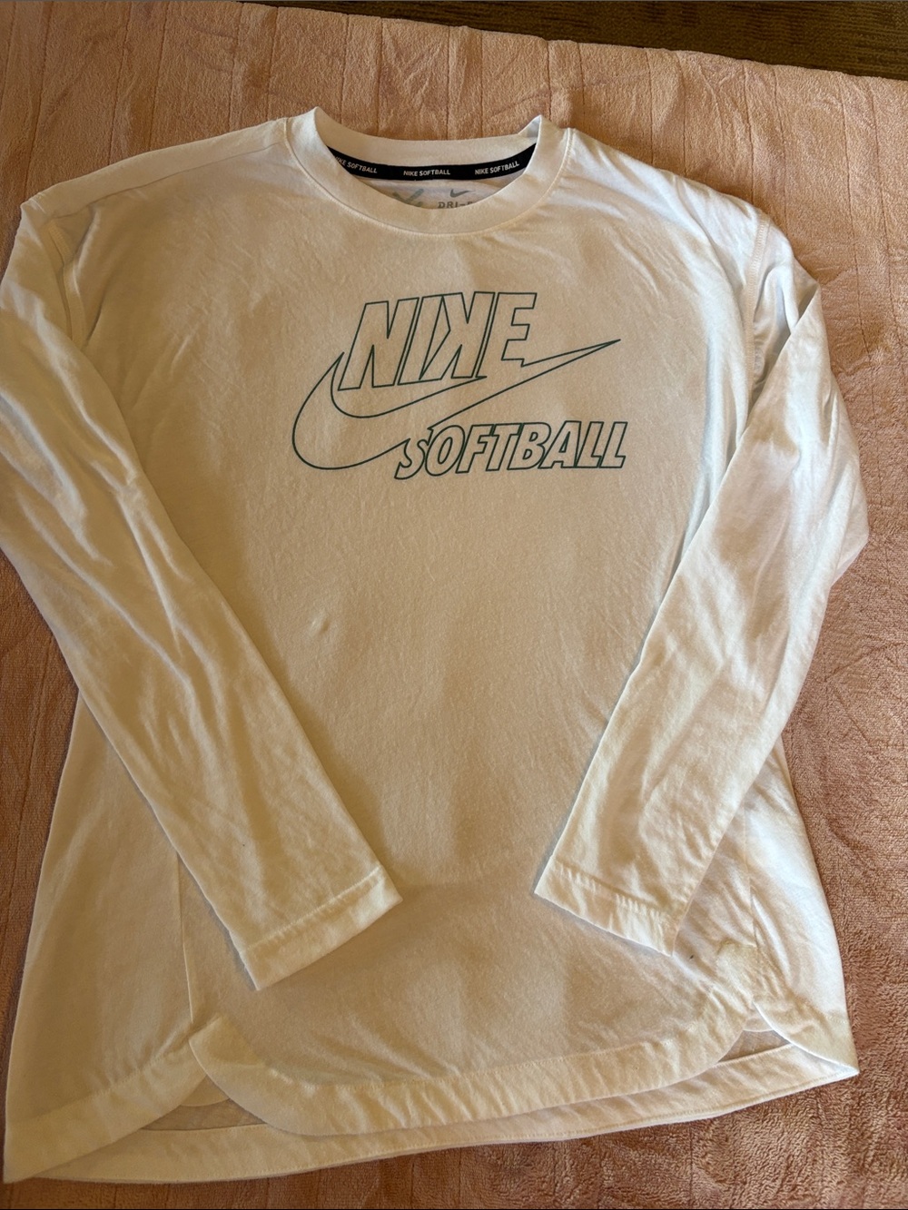 Nike White Long Sleeve Tee with Green Logo